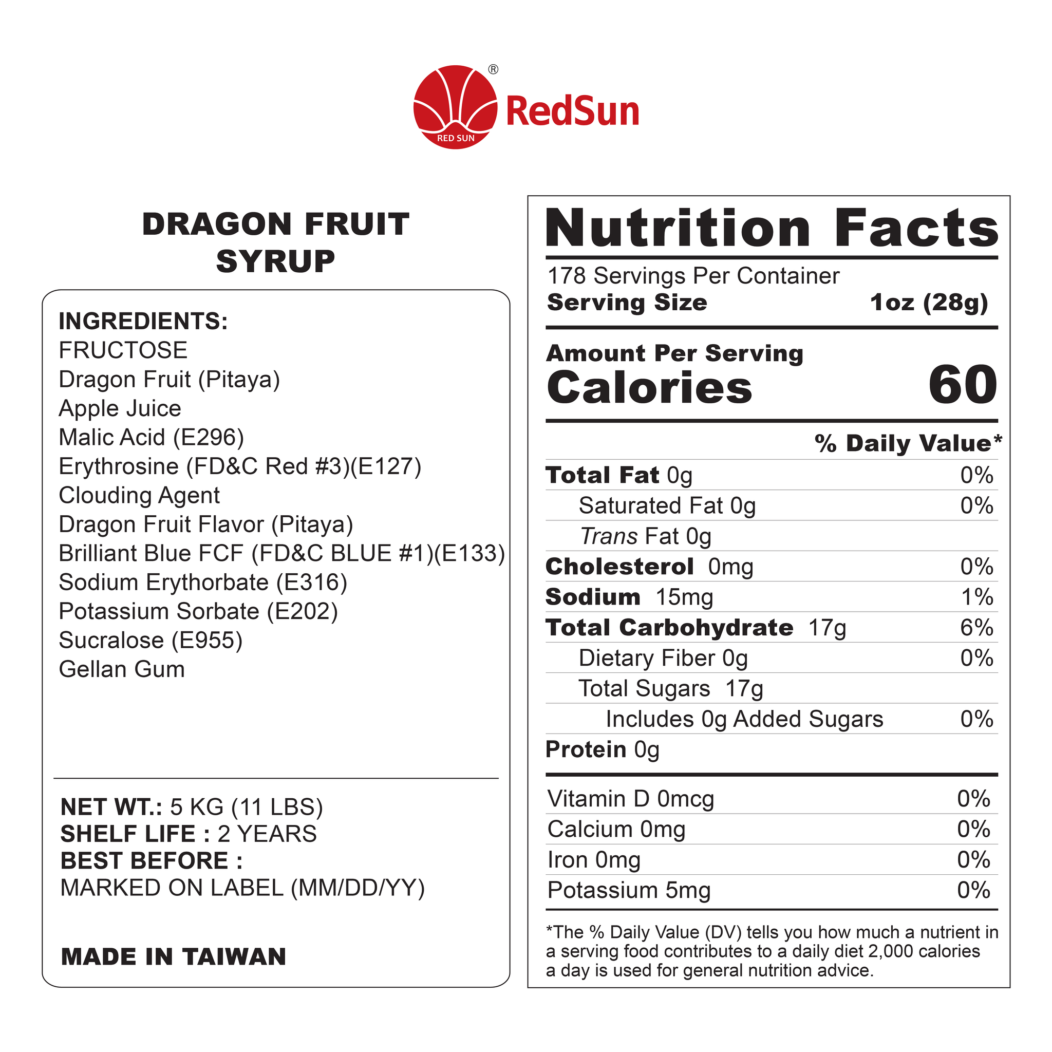 Dragon Fruit Syrup 5KG (11LBS) (Bottle)