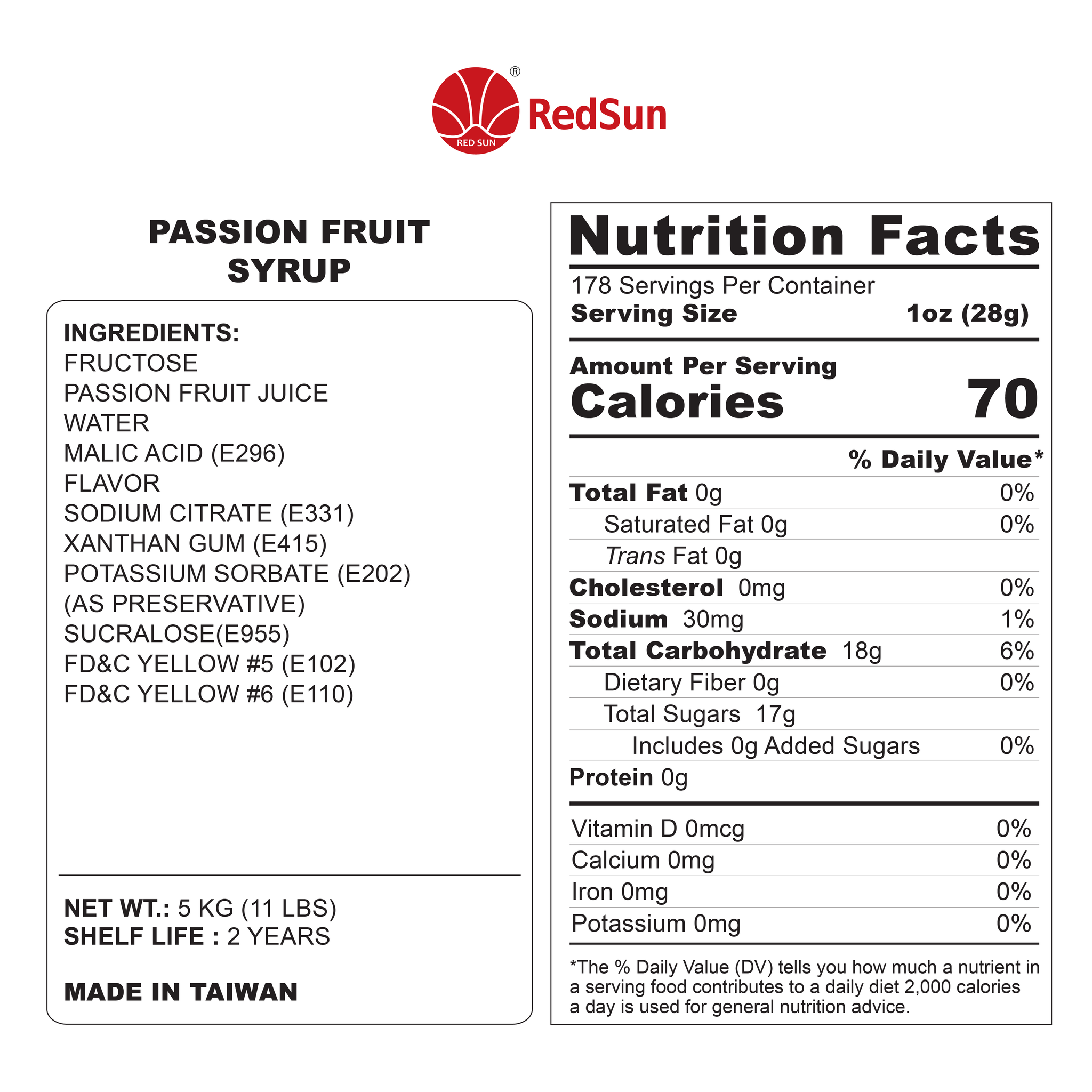 Passion Fruit Syrup 5KG (11LBS) (Bottle)