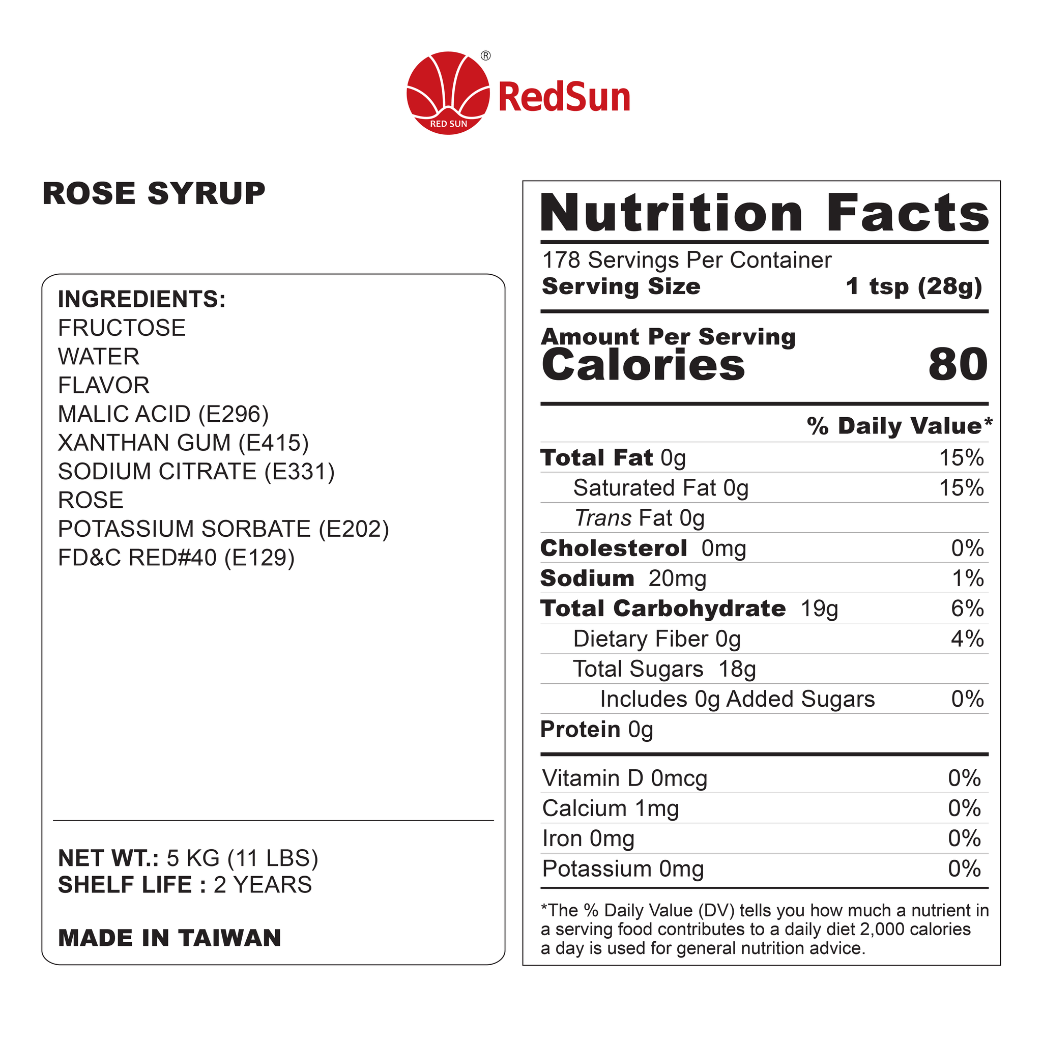 Rose Syrup 5KG (11LBS) (Bottle)