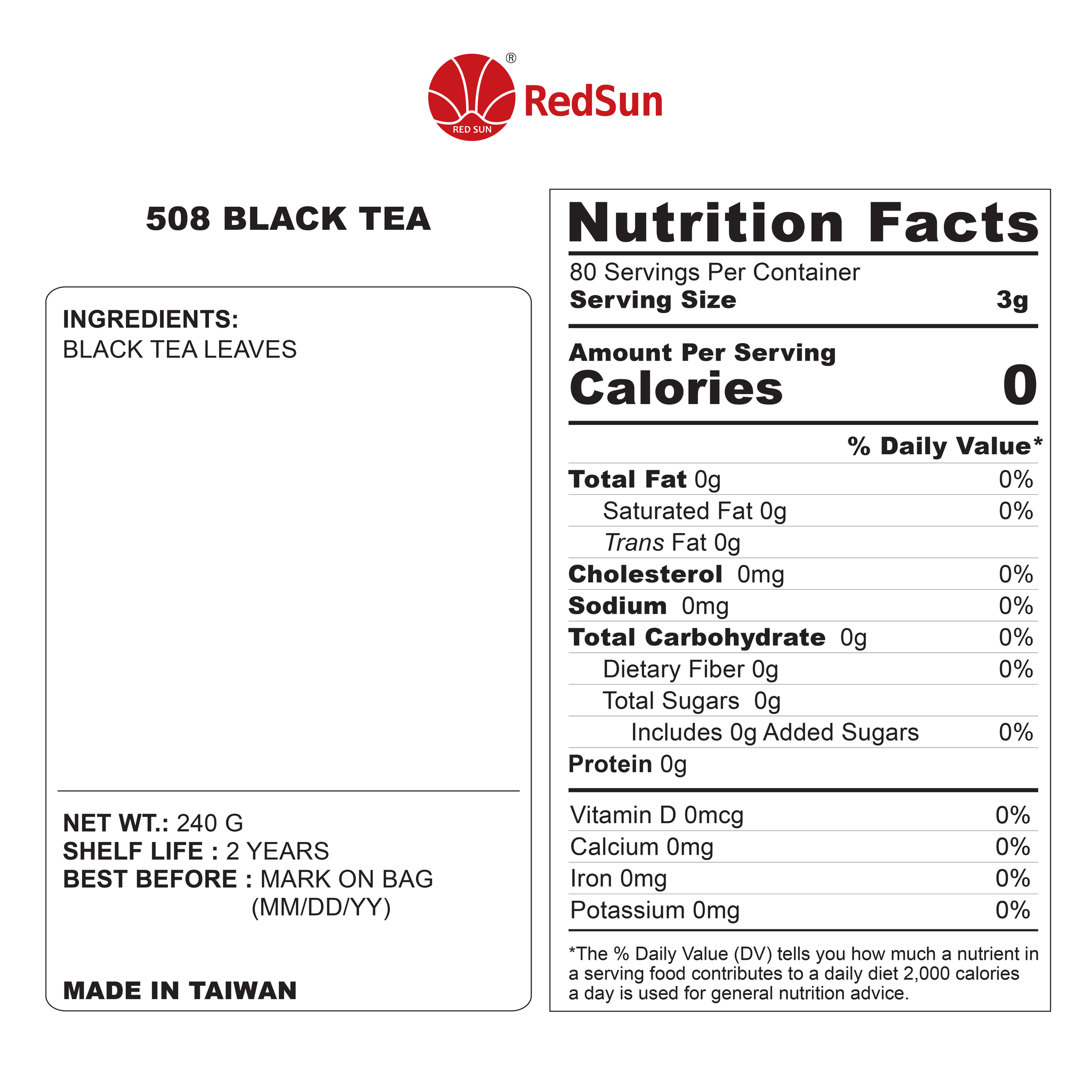 508 Black Tea Leave 240 G x 25 Bags (Case)