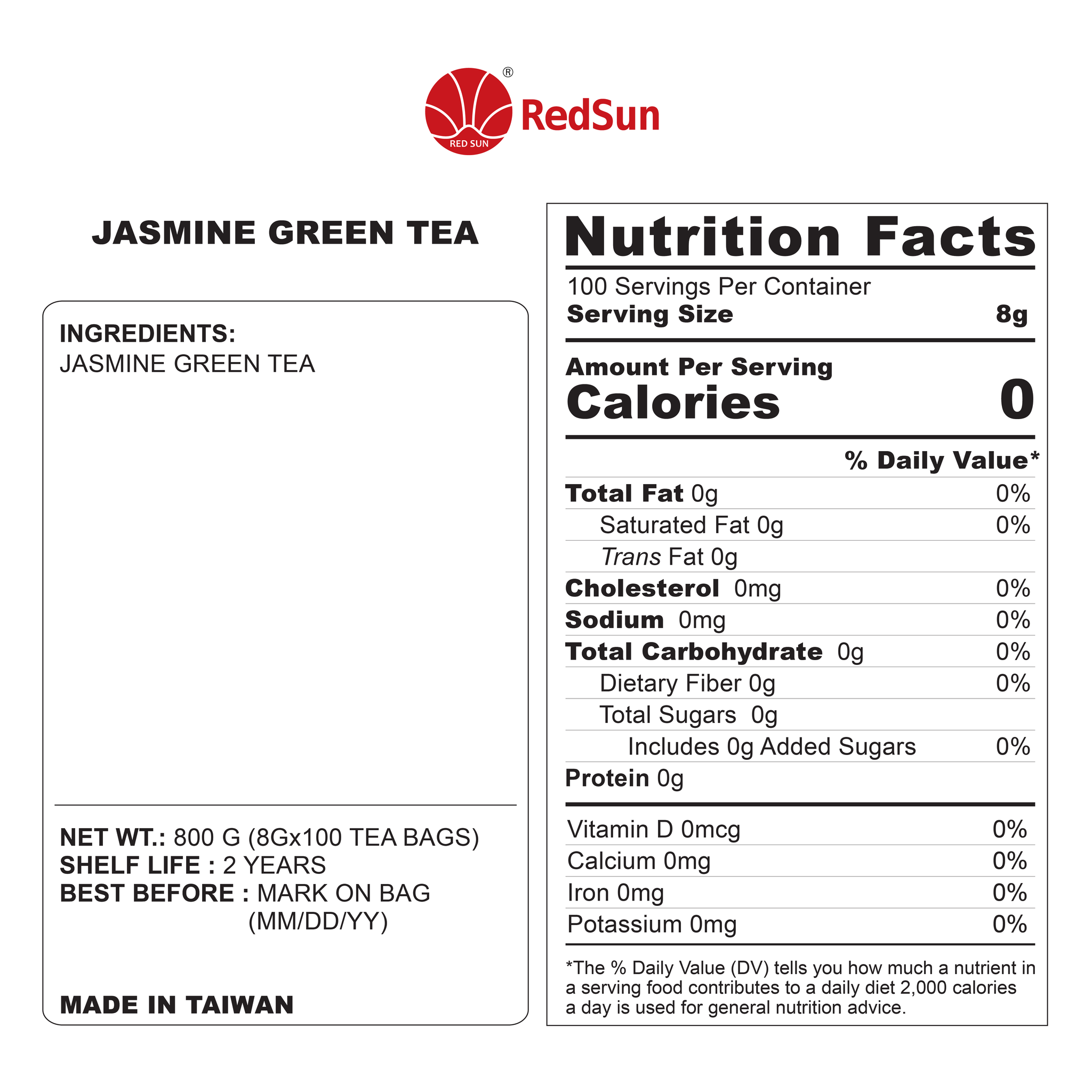 Jasmine Green Tea Bag 100 Bags (Pack)