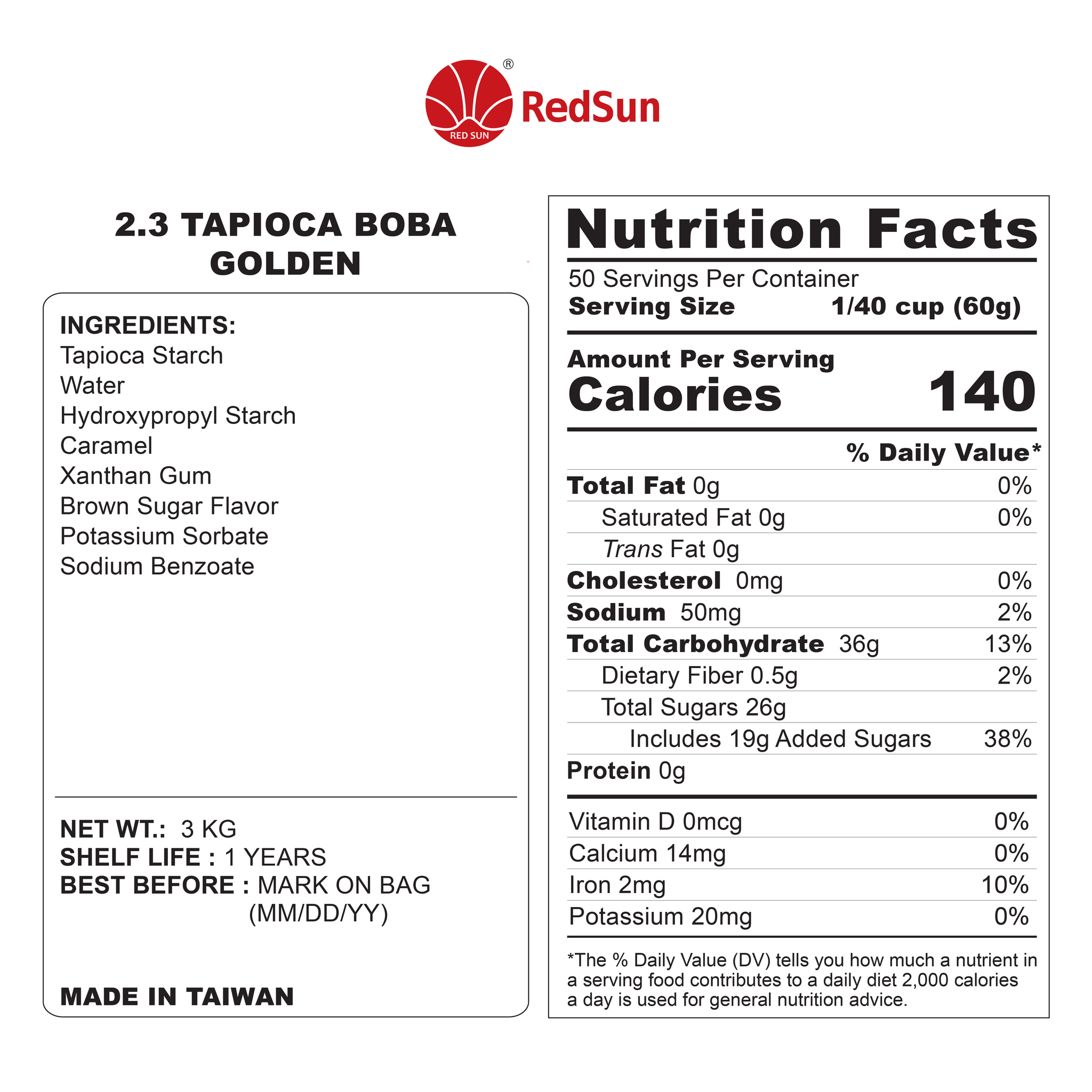 Tapioca Boba 2.3 Golden 6.6 LBS x 6 Bags (Case)