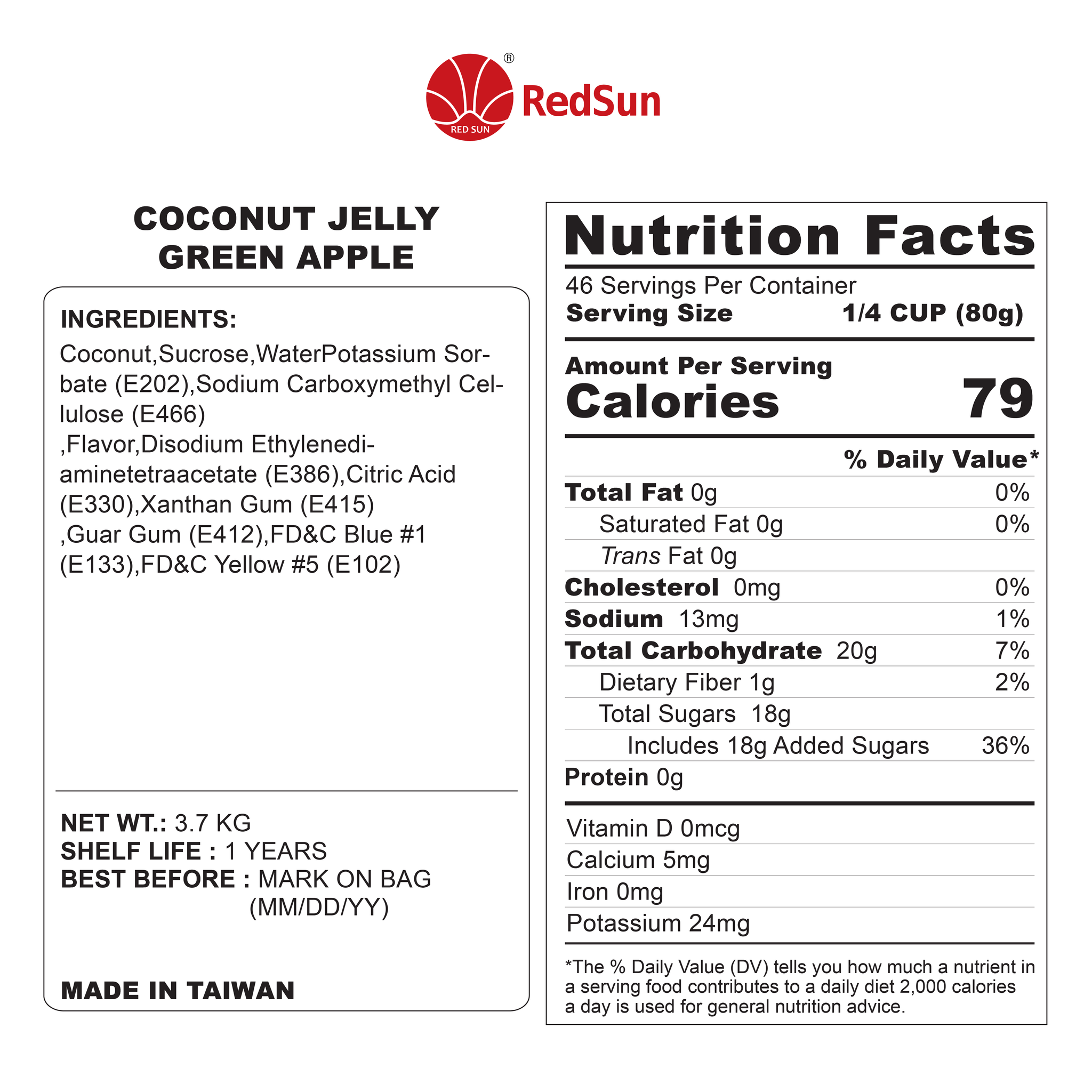 Green Apple Coconut Jelly 3 KG (6.6 LBS) (Bottle)