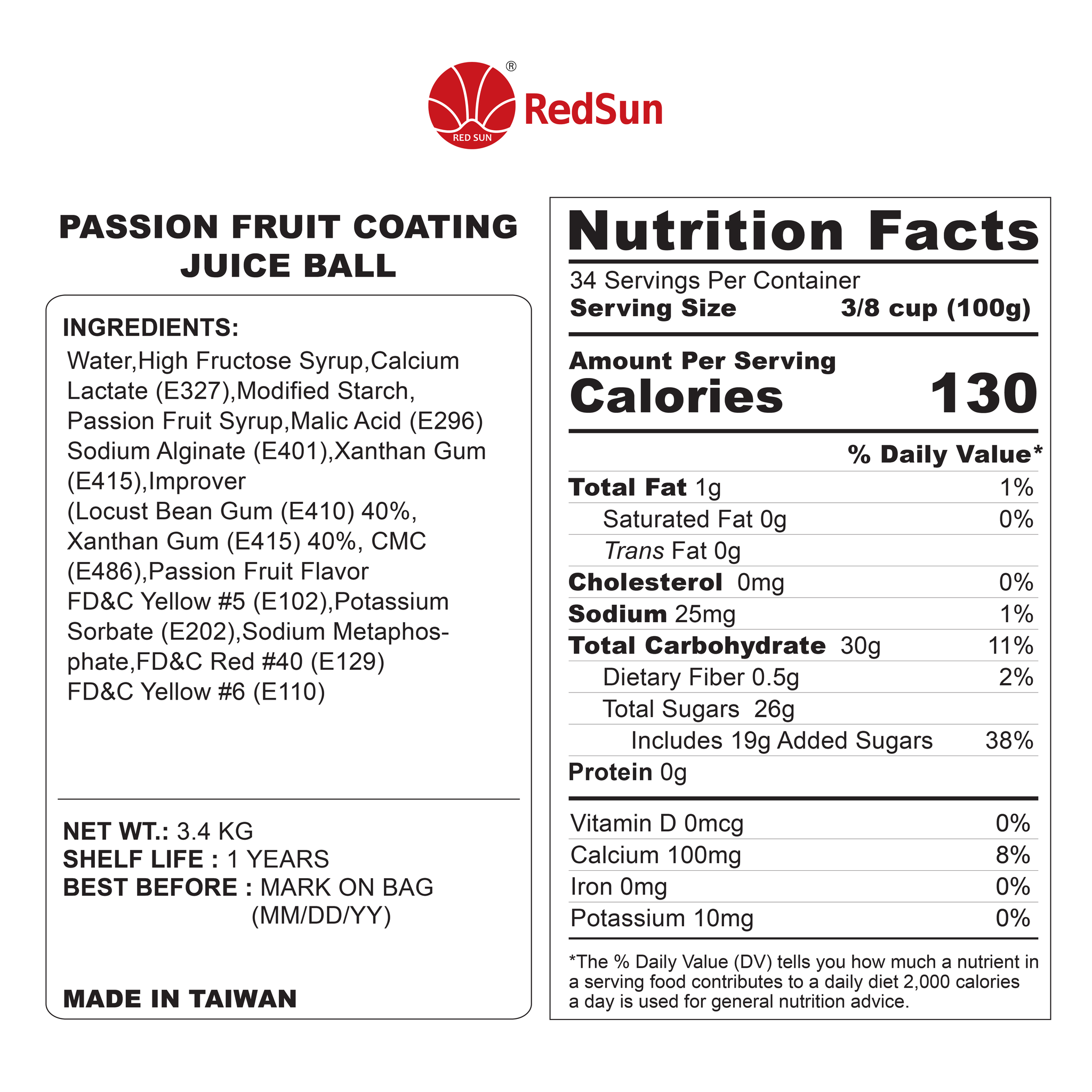 Passion Fruit Popping Boba 3.4 KG (7.50 LBS) (Bottle)