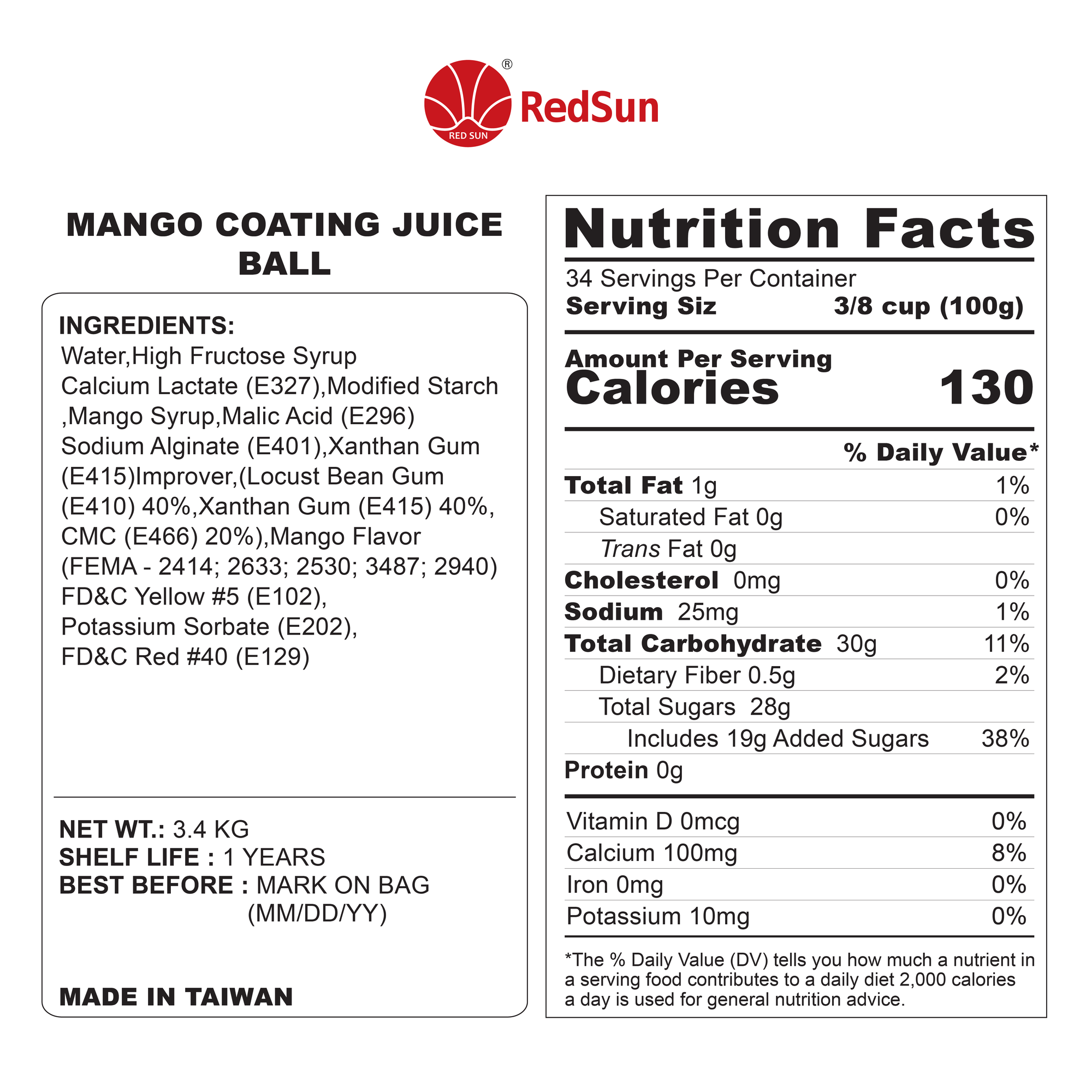 Mango Popping Boba 3.4 KG (7.50 LBS) (Bottle)
